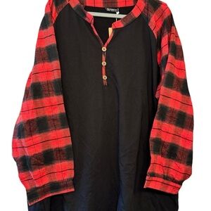 Bloomchic Pull Over Top with Flannel Sleeves